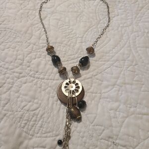 Chico's Silver and Black Necklace with Brown Accents